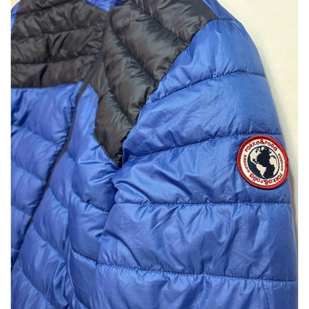 Rokka & Rolla Boys Blue Black Hooded Puffer Jacket Approx XL 14-16